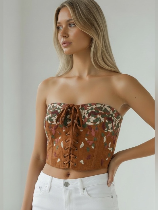 Free People Tops - Strapless free people crop top with detailed embroidery